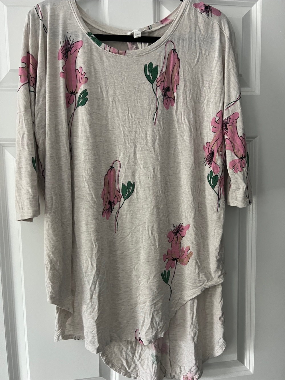 Anthropologie - High-Low Tunic Top with Pink & Green Flora lAccents